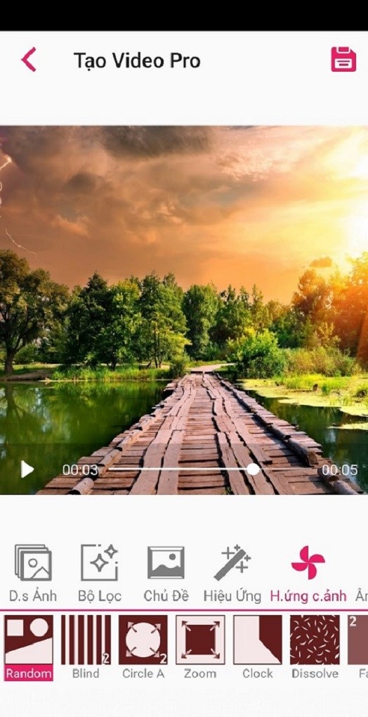 Hiệu ứng chuyển ảnh trong ứng dụng SlideShow Maker Pro