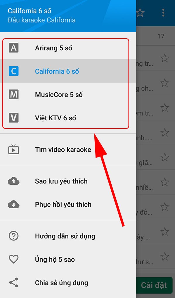 Chọn đầu karaoke muốn tra cứu trên ứng dụng Mã số Karaoke Việt Nam