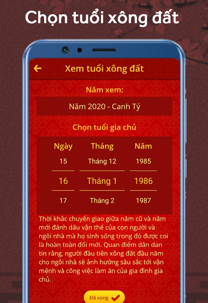 Hỗ trợ xem tuổi xông đất