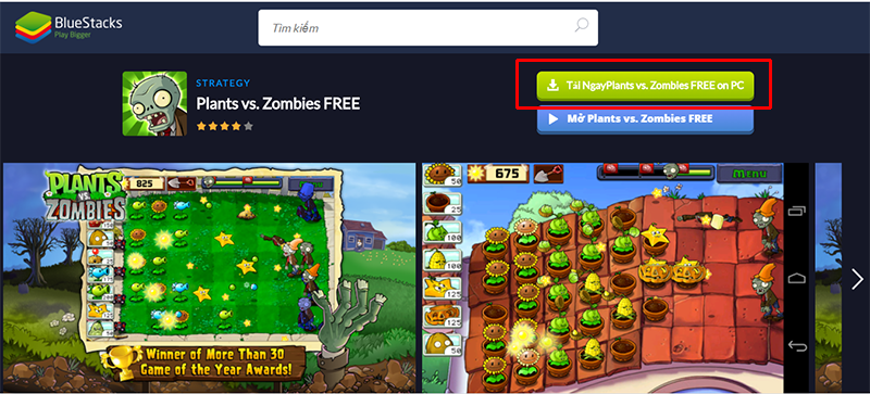 Nhấn vào link và chọn tải ngay Plants vs Zombies Free on PC