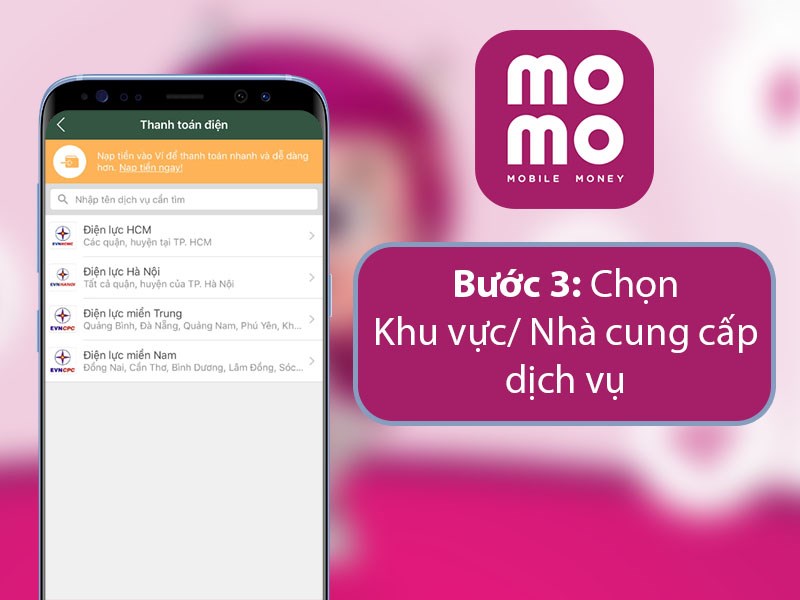 Chọn Khu vực / Nhà cung cấp dịch vụ nơi bạn đang sống