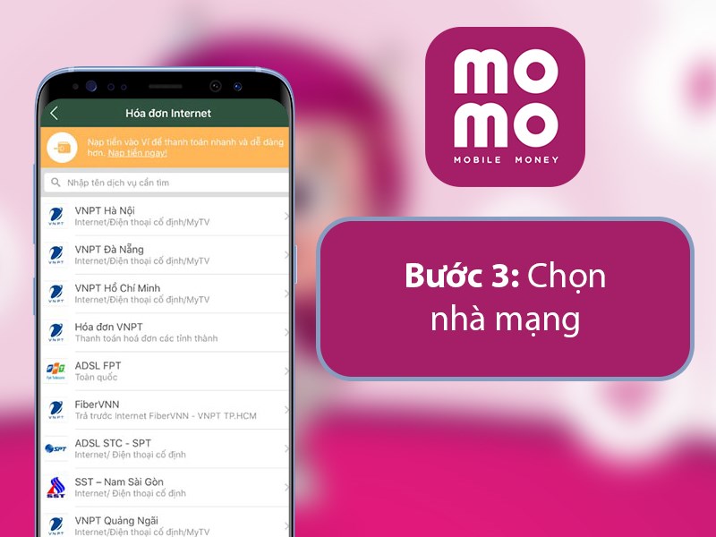 Bước 3: Chọn nhà mạng bạn đang sử dụng