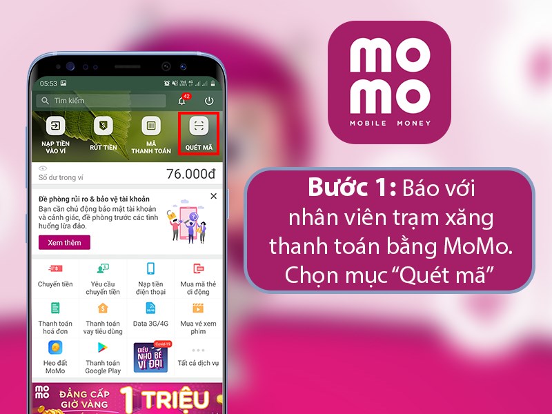 thông báo nhân viên trạm xăng thanh toán qua Ví MoMo