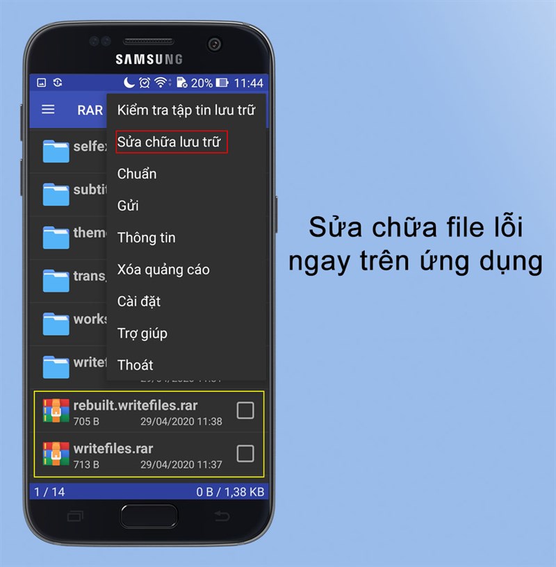 Sửa file lỗi dễ dàng trên ứng dụng RAR- Trình tạo file nén, giải nén cho Android