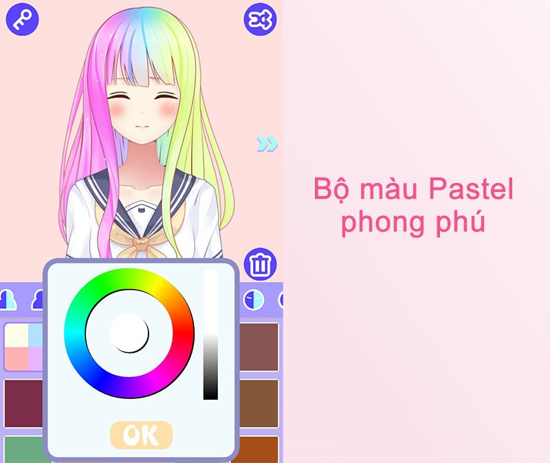 Bộ màu pastel trên ứng dụng Cute Avatar Factory