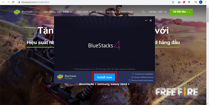 Nhấn chọn Install Now để tiến hành cài đặt BlueStacks