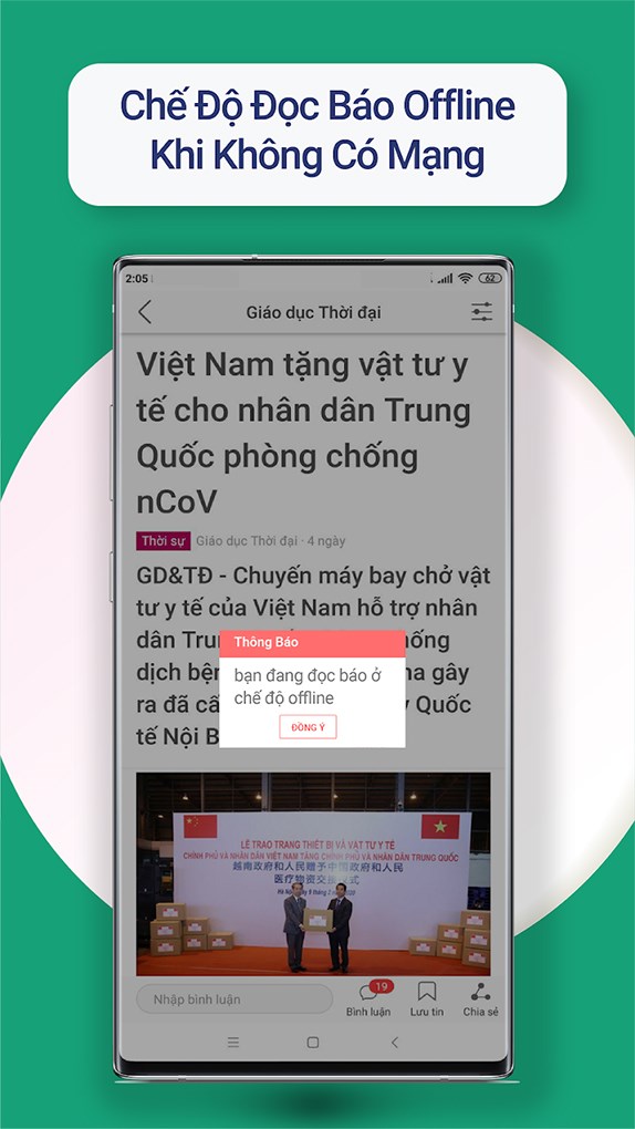Chế độ đọc bài offline tại ứng dụng Tin mới 24h