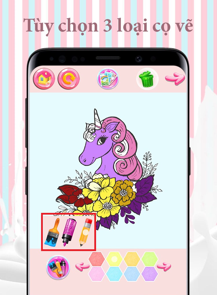 Tùy chọn 3 loại cọ vẽ với màu sắc sinh động