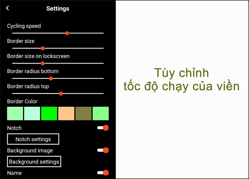T&ugrave;y chỉnh tốc độ chạy của viền tr&ecirc;n ứng dụng Border Light