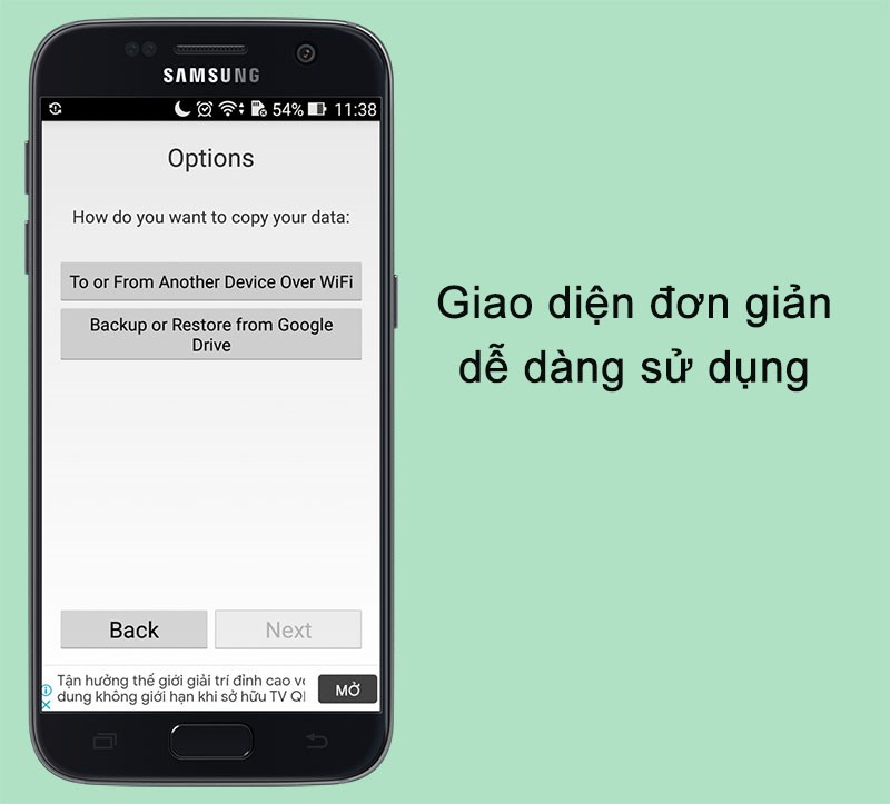 Giao diện đơn giản và dễ dàng sử dụng của ứng dụng Copy My Data