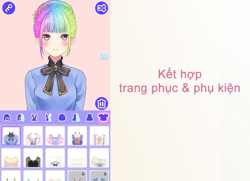 Đa dạng thể loại trang phục trên ứng dụng Cute Avatar Factory