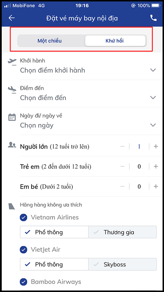 Chọn loại vé > điền thông tin