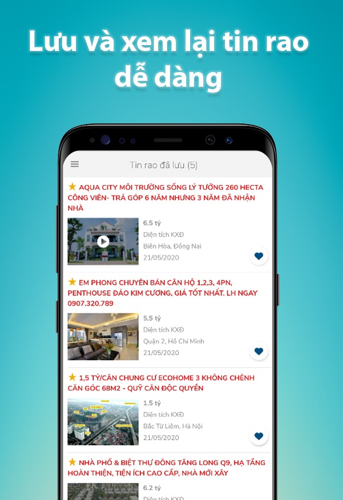 Lưu lại tin rao, tìm kiếm bất động sản mà bạn quan tâm