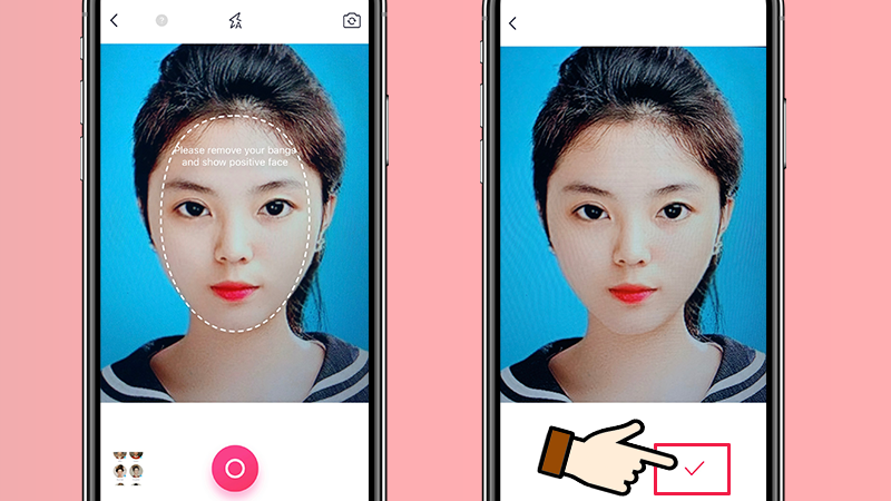 Căn chỉnh mặt theo khung v&agrave; chọn dấu tick để tiếp tục