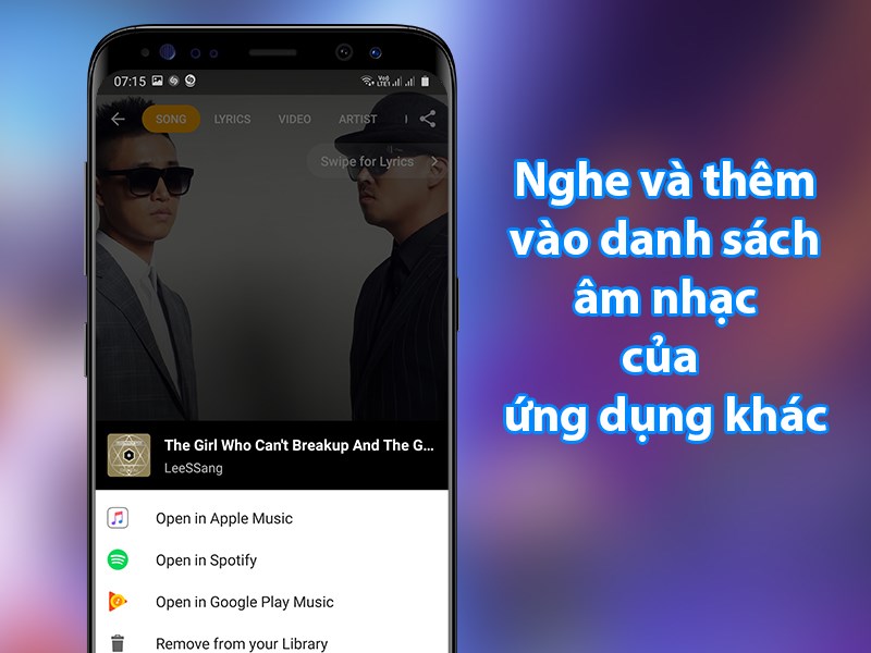 Nghe v&agrave; th&ecirc;m v&agrave;o danh s&aacute;ch nhạc Apple Music hoặc Spotify.