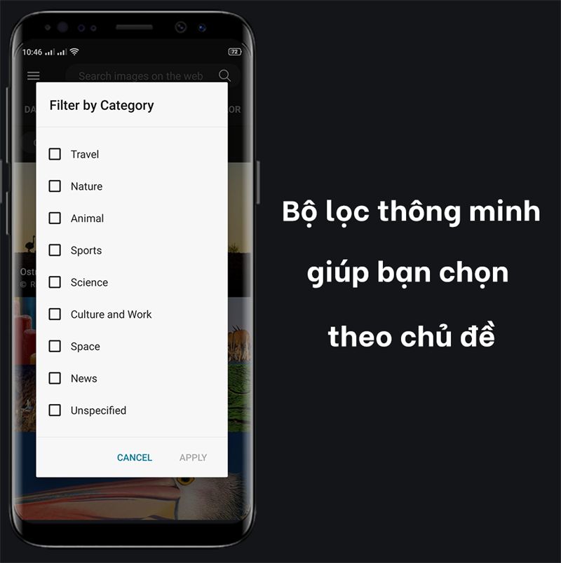 Bộ lọc th&ocirc;ng minh gi&uacute;p bạn dễ d&agrave;ng t&igrave;m h&igrave;nh theo chủ đề