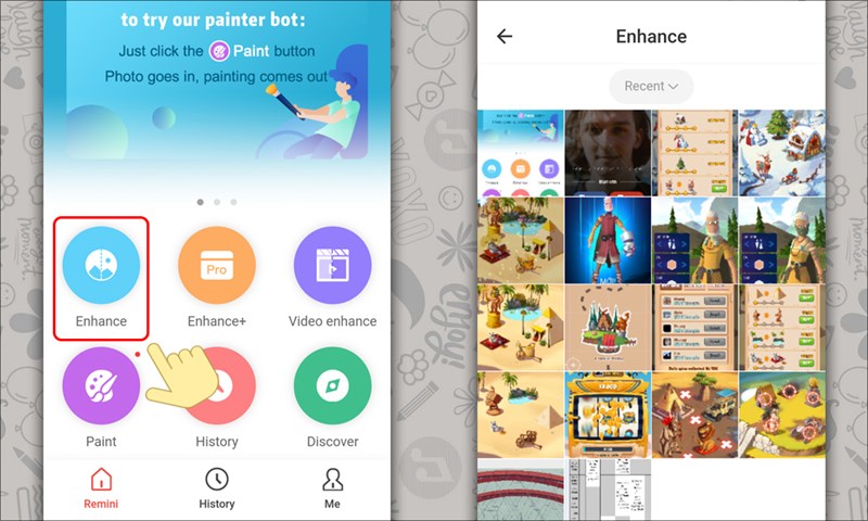 Vào Enhance và chọn ảnh cần khôi phục