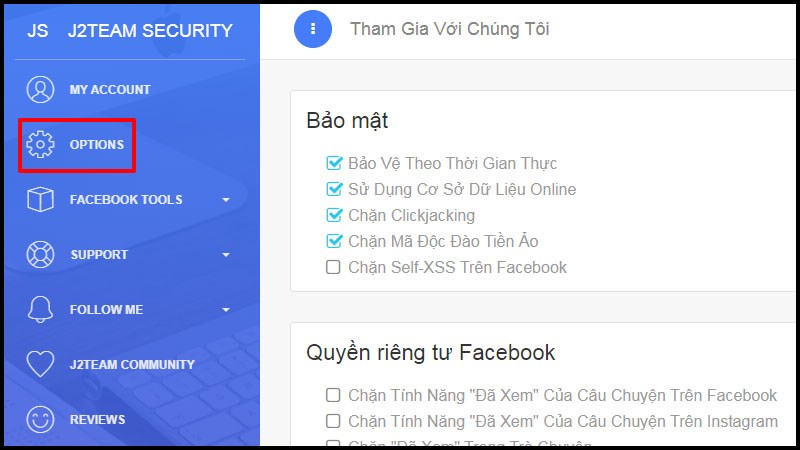 Chọn OPTIONS