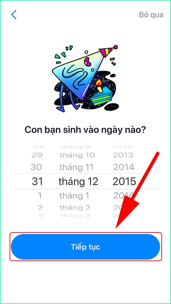 Chọn năm sinh cho trẻ trê nứng dụng Messenger Kids