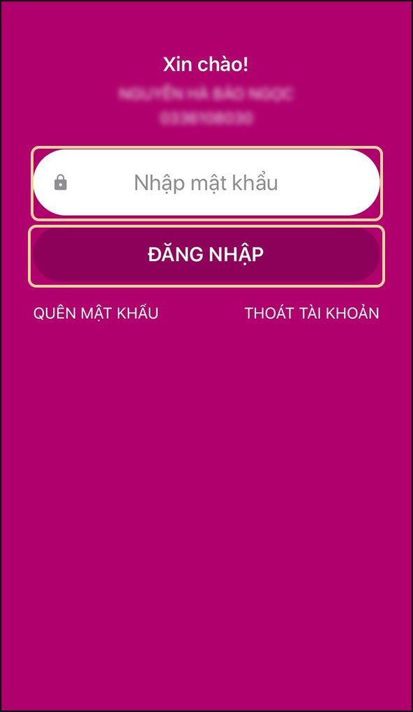 Mở ứng dụng Momo bằng mật khẩu