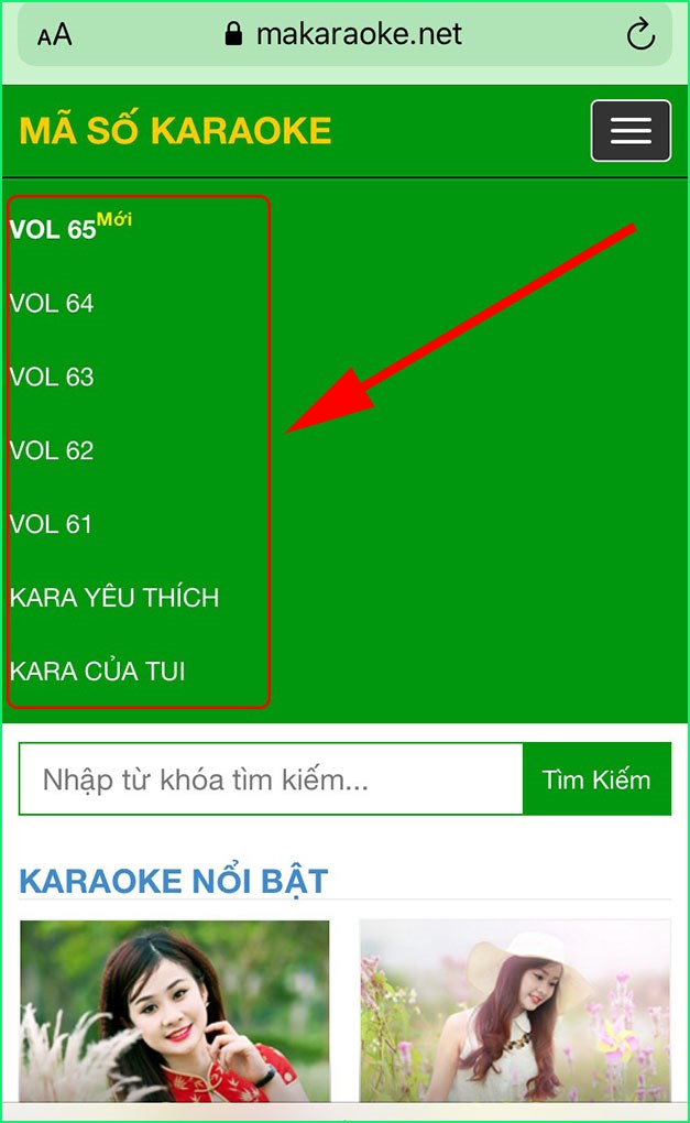 Chọn VOL để tìm bài hát