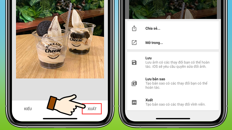 Nhấn Xuất để lưu ảnh