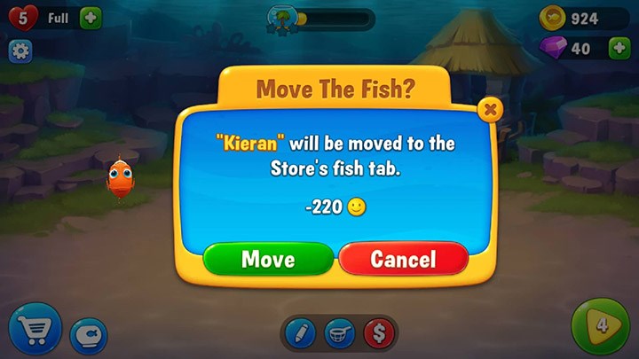Trả cá về lại cửa hàng trong game Fishdom