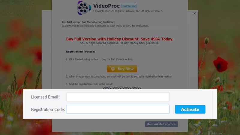 Nhập Code và chọn Activate