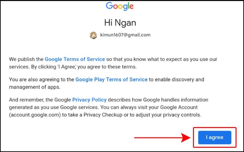Chọn I agree để đồng ý các điều khoản