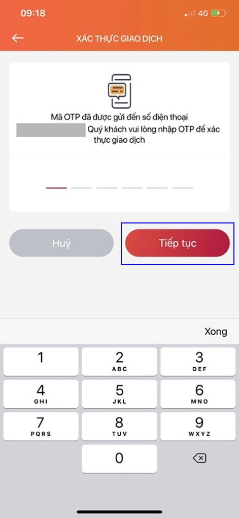 Xác thực giao dịch thành công bằng mã OPT trên ứng dụng Agribank E-Mobile Banking