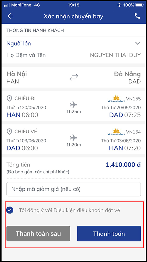 Xác nhận thông tin và thanh toán