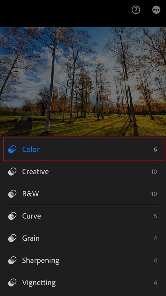 Mục Color trong phần c&agrave;i đặt sẵn