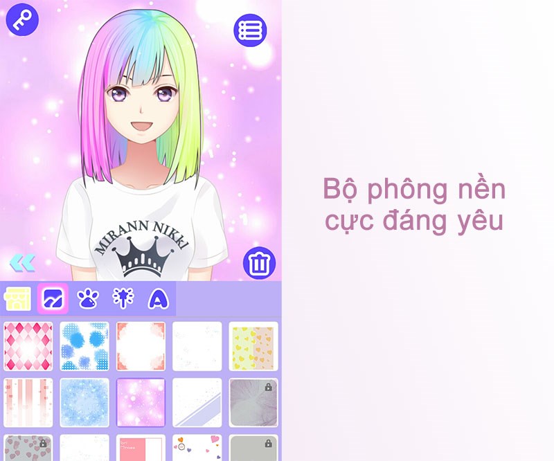 Bộ phông nền trên ứng dụng Cute Avatar Factory