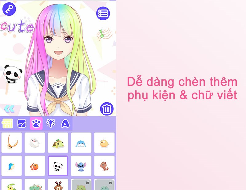 Tính năng chèn thú cưng trên ứng dụng Cute Avatar Factory