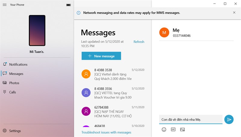 4. Gửi v&agrave; nhận tin nhắn văn bản tr&ecirc;n điện thoại của bạn