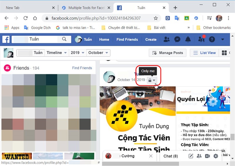bạn truy cập vào trang cá nhân và xem chế độ hiển thị các bài đăng cá nhân.