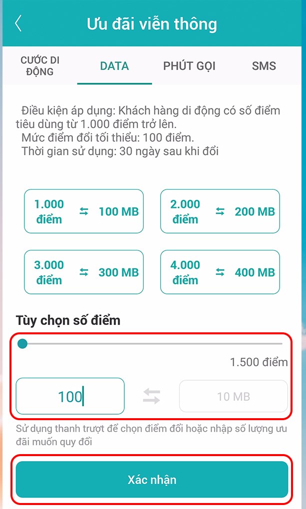 Chọn&nbsp;số điểm&nbsp;quy đổi v&agrave; x&aacute;c nhận.&nbsp;