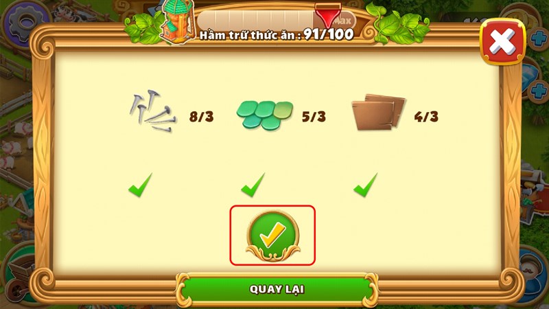 Nâng cấp kho hầm trữ thức ăn trong game