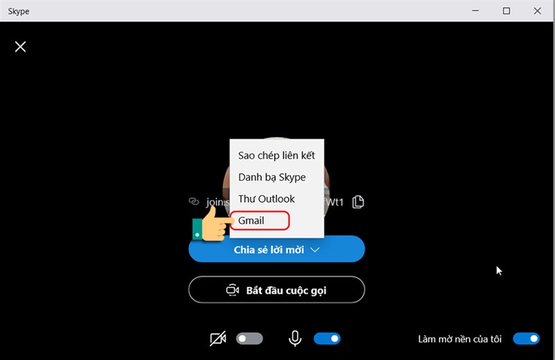 Chọn Danh bạ Skype, thư Outlook hoặc Gmail 