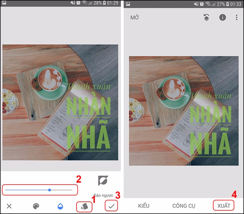 Điều chỉnh độ mờ của chữ v&agrave; ảnh
