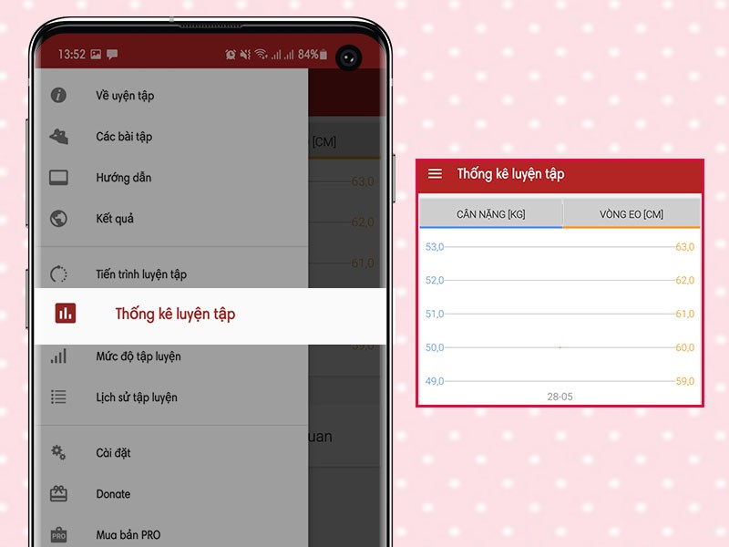 Theo dõi quá trình giảm cân, lượng calo đốt cháy trong biểu đồ