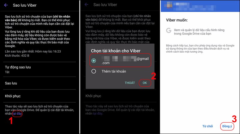 Bước 3: Cách làm này sẽ sao lưu dữ liệu tài khoản Viber thông qua tài khoản Google Drive