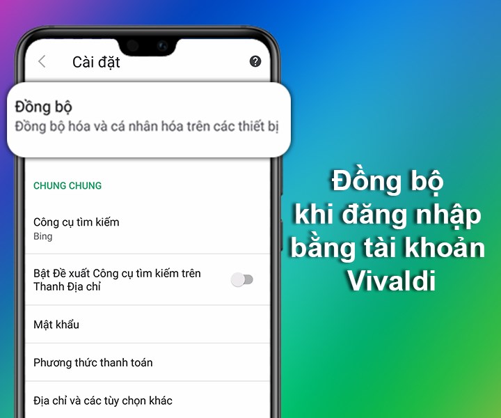 Đồng bộ th&ocirc;ng qua t&agrave;i khoản Vivaldi