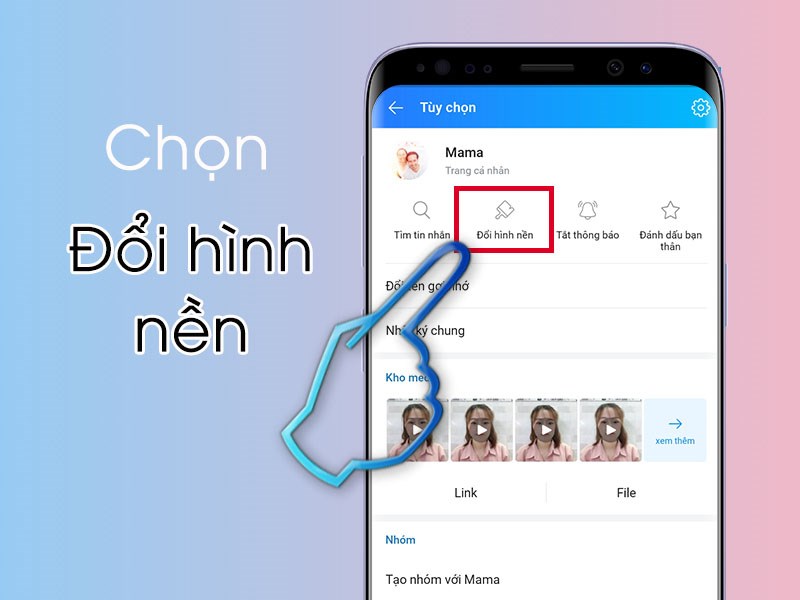 Chọn vào Đổi hình nền 