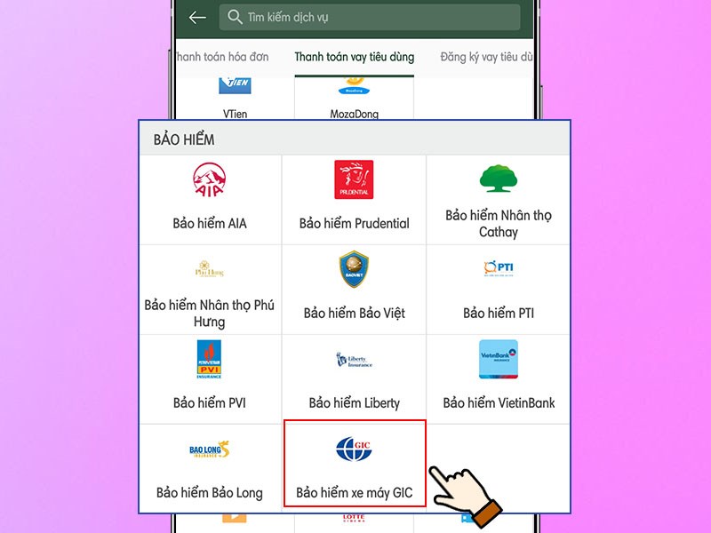 chọn loại bảo hiểm muốn mua sau đ&oacute; chọn v&agrave;o mua ngay.