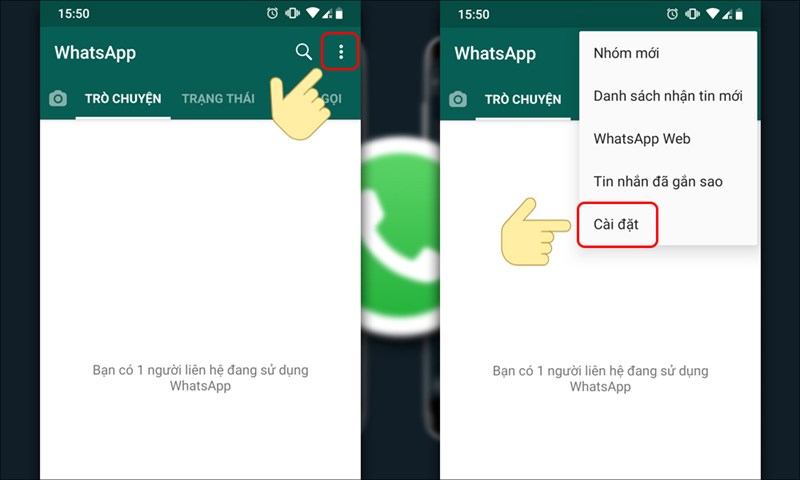 V&agrave;o mục C&agrave;i đặt của WhatsApp