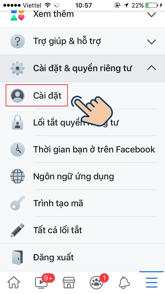 Chọn vào Cài đặt.