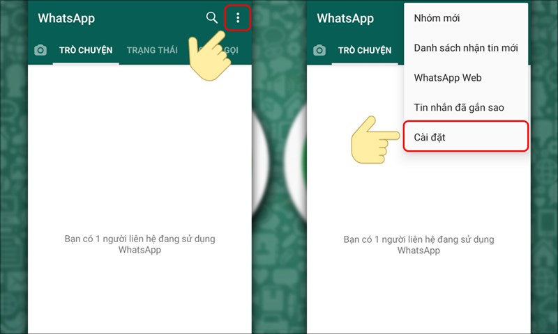 Vào mục Cài đặt trên WhatsApp