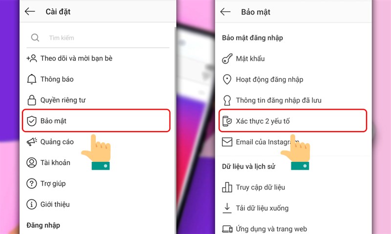 Chọn Xác thực 2 yếu tố ở mục Bảo mật