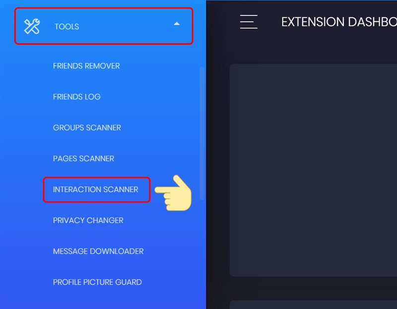 Chọn INTERACTION SCANNER ở mục TOOLS